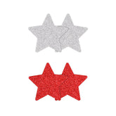 Pretty Pasties - Glitter Stars - Red/Silver - 2 Pair